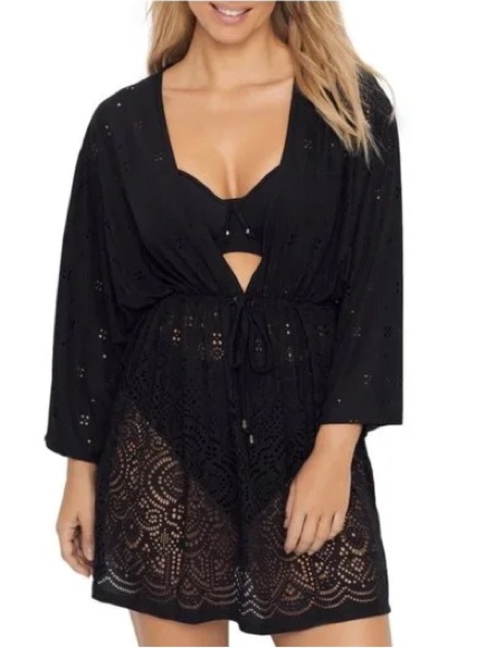 Dotti Black Lace Eyelet Swim Coverup Dress